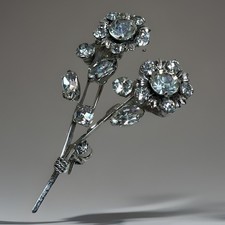 Vintage 50s Flower Spray Brooch Glass Rhinestone Silver Tone Bouquet Riveted