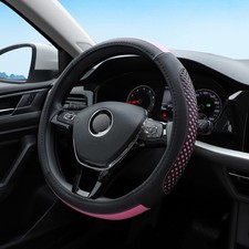 Pink Car Steering Wheel Cover Protector Soft Faux Leather Anti-Slip Universal