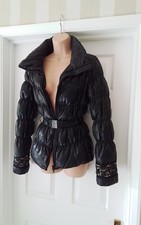 Sagaie Belted Black Shiny Jacket With Lace Trim Size T2