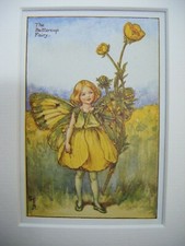 Vintage Flower Fairies Print & Mount Buttercup Fairy CICELY BARKER c1930's 