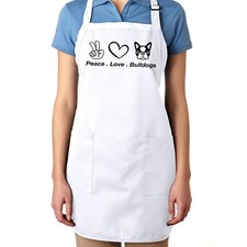 Peace Love Bulldog French Bulldog Lover Gift Apron Full-Length Paw Heart Love