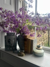 Tall Bouquet of Purple Artificial Blossom Branches Flowers Arrangement Vase VGC