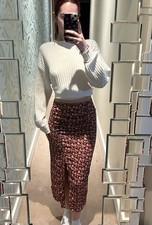 Zara Black, Pink and Red floral midi skirt with slit size xs