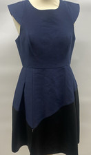 Halston Heritage Navy Blue/Black Cotton/Silk Dress Size 6  S     W10
