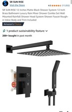 SR SUN RISE 12” Matte Black Shower System 12 Inch Brass Bathroom -wall Mounted