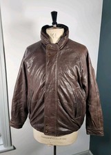 Vintage Nautica Leather Jacket Men's UK Medium/Large Brown Hooded 90's Lined