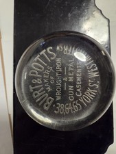 VIntage Glass Advertising paperweight  "BURT & POTTS, Makers of Wrought Iron 