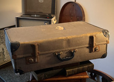 Vintage Gray Patterned Suitcase Retro Farmhouse Travel Prop Storage Case