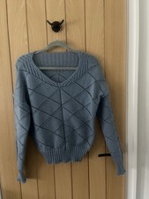 SHEIN- Ladies Blue V- Neck diamond knit jumper- Size S -