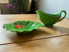 Carlton Ware/Crown Devon Cabbage Leaf & Tomato Green Gravy or Sauce Jug & Dish