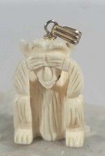 Vintage Hand Carved Bovine Bone See No Evil Monkey Pendant c 1970