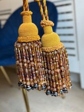 Liberty X 2 Curtain Trim Tiebacks Beaded Gold & Bronze  Silk (4 Available)