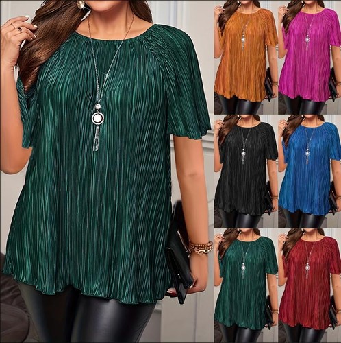 Ladies short sleeve pleated - short,