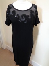 LEO GUY BLACK KNITTED DRESS WITH SHEER AND SEQUIN SHOULDER/BACK DETAIL - SIZE 16