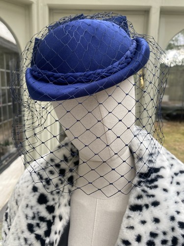 Vintage navy blue pillbox hat - navy,