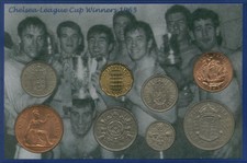 Chelsea The Blues Vintage League Cup Final Winners Retro Coin Fan Gift Set 1965