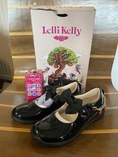 BRAND NEW BOXED LELLI KELLY DOLLY SCHOOL SHOES BLACK PATENT U.K. 12.5/31F + GIFT