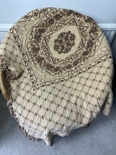 Vintage Large Heavy Brown Beige Woven Blanket Throw Bedspread 200x180cm