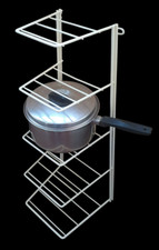 Vintage Retro Plastic Coated Wire Metal 5 Tier Wall Mounted Saucepan Stand