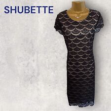 Shubette Gina Bacconi Womens Navy Lace Over Nude Cap Sleeve Beaded Dress  UK 12 