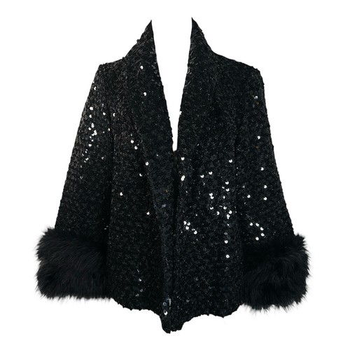 Vtg 60s black sequined - black, marabou
