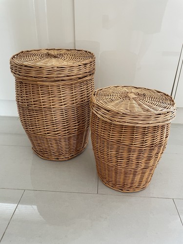 Vintage wicker rattan lidded - wicker,
