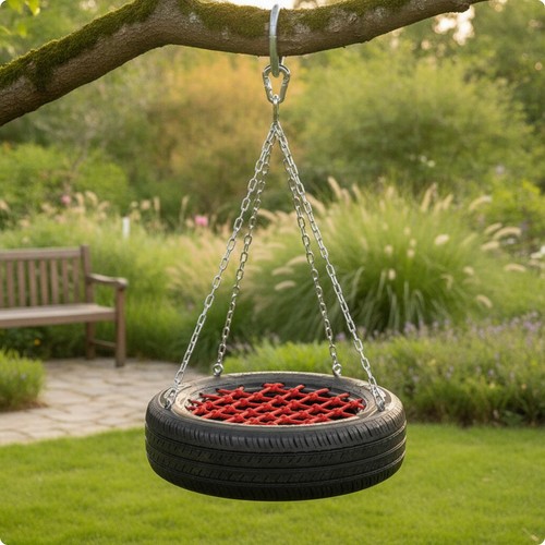 Tire swing with rope - with, woven