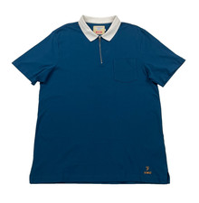 Farah 100 x YMC Lubbock Polo Shirt Men's Large Sailor Blue Short Sleeve Zip