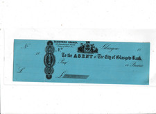 AGENT TO CITY OF GLASGOW   BANK    UNUSED  CHEQUE  18--  SANDYFORD BRANCH