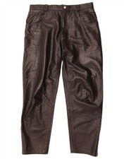 VINTAGE Mens Tapered Leather Trousers W34 L28 Black Leather CQ08