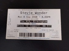 Stevie Wonder Used Ticket Stub . Birmingham NIA. Monday 8th September 2008.