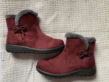 Cotton Traders Winter Ankle Boots Dark Red Faux Suede UK 7 EU 40