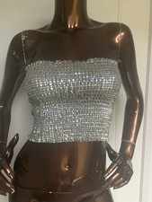 Urban Outfitters Silver Metallic Glitter Sparkly Boob Tube Crop Top Xs