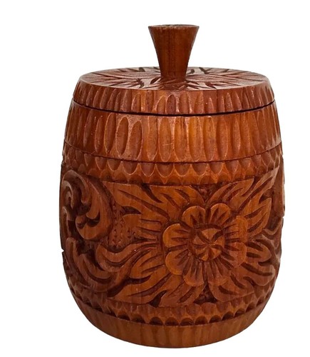 Vintage carved wooden round - carved,