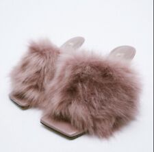 NWT ZARA PINK FAUX FUR HEELS