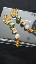 Vintage NEXT Green Amber Tones  Long Statement Pierce Earrings From 1991 Genuine