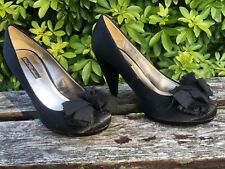WOMENS BLACK GARDENIA JEMIMA BLACK SATIN BOW FRONT HIGH HEEL SHOES UK 5