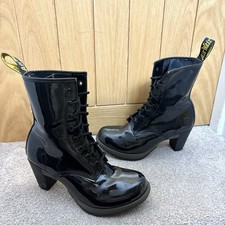 Dr Martens Darcie Black Patent Leather Heeled Boots Punk Goth Size UK 7 EU 41