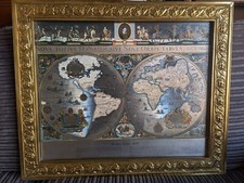 Vintage Silver Foil Blaeu Wall Map Of The World Nova Totivs Orbis Tabvla Framed