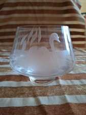 Vintage Etched Swan Glass Bowl