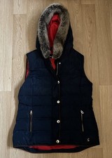 Joules Navy Down Quilted Gilet With Fur Trim Hood UK size 14 . 