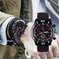 Mens Military Watch Leather Date Quartz Analog Army Casual Dress Wrist Watches
