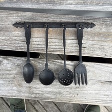 Cast Iron Kitchen Utensils Hanging Wall Farmhouse Kitchen Primitive Country Vtg