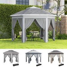 Hexagon Patio Gazebo Garden Shelter Heavy-Duty Double Roof w/ Mesh