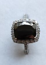 Elite Shungite Cushion Cut/Zircon Sterling Silver Ring 3.75 cts Size O