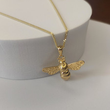 Gold on Sterling Silver Bumble Bee Pendant Necklace with 18" Chain - Gift Boxed