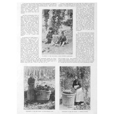 HOP PICKING at Buriton Hampshire Antique Print 1899