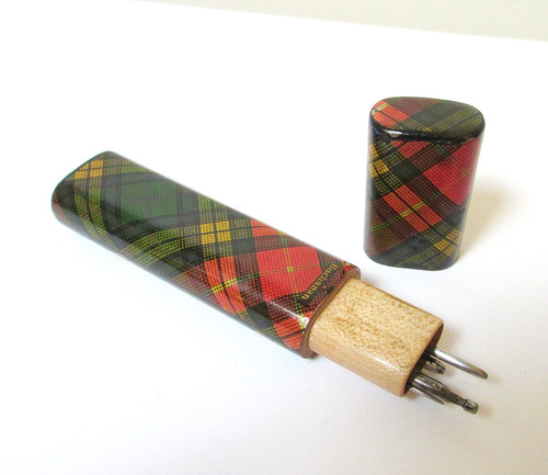 Antique tartanware oval needle - antique,