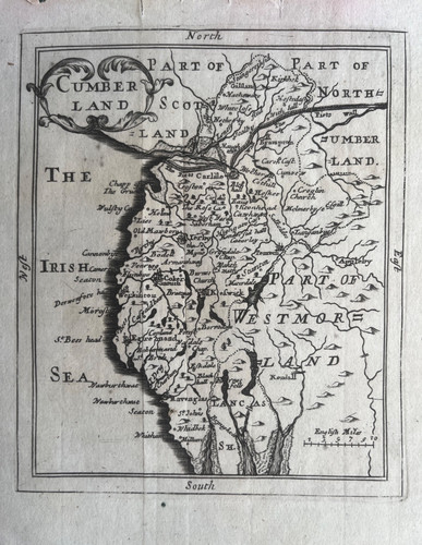1701 antique map - antique, cumberland