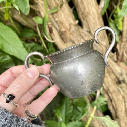 Small antique pewter cauldron - pewter,